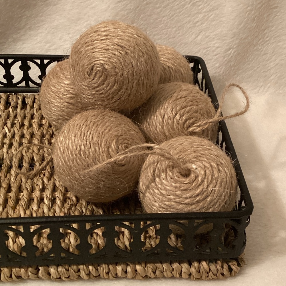 Natural Twine 2” Holiday Ornaments ~ Set of 6 ~ Rustic ~ Jute ~ Christmas